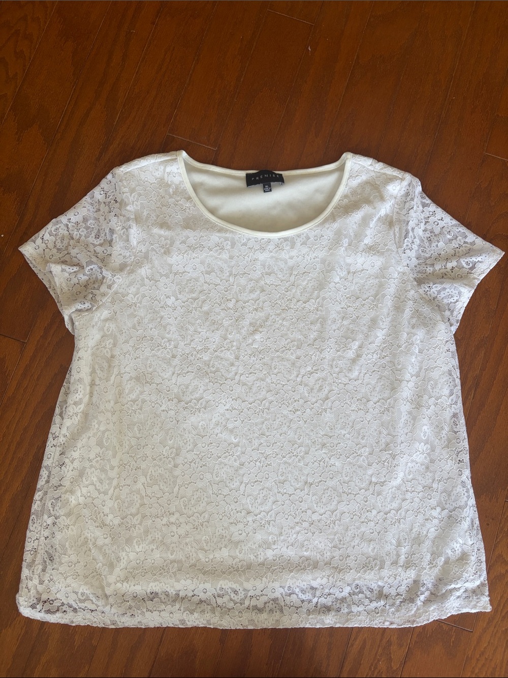Premise Cream Floral Lace Short Sleeve Scoop Neck Top